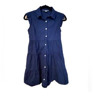 Monteau Los Angeles button front tiered dress women's navy blue